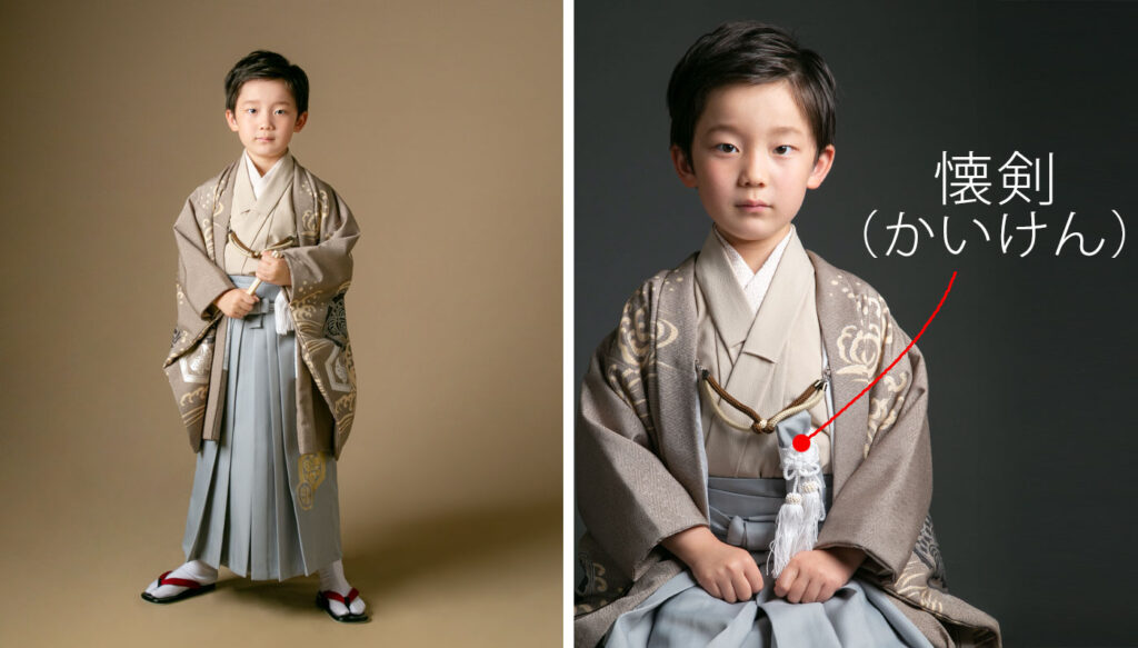七五三着物の意味。5歳の男の子は腰に懐剣(かいけん)を挿します。