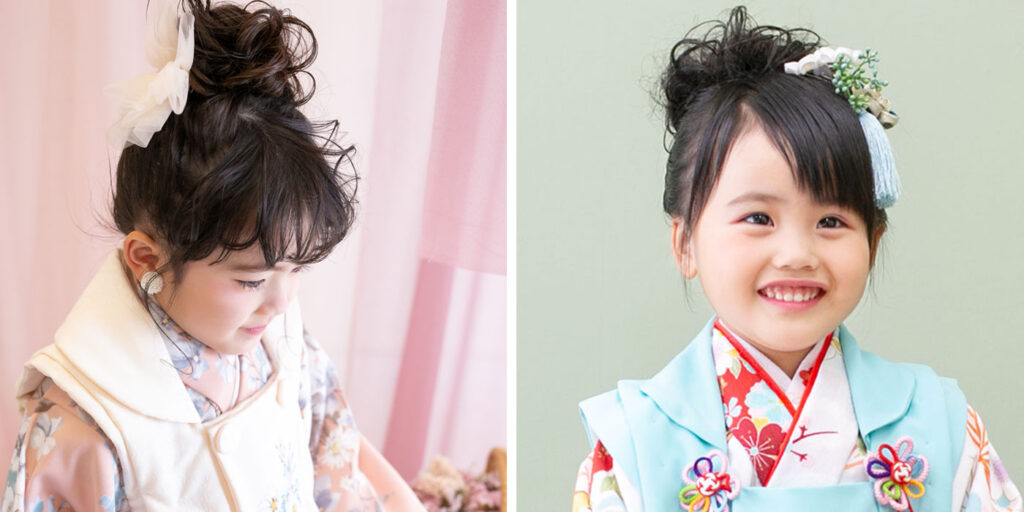 七五三３歳人気ヘアスタイル_オシャレなゆるふわ１つお団子