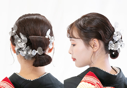 ヘアアレンジ：タイトにまとめたヘアとフィンガーウェーブをサイドに施した成人式ヘアアレンジ