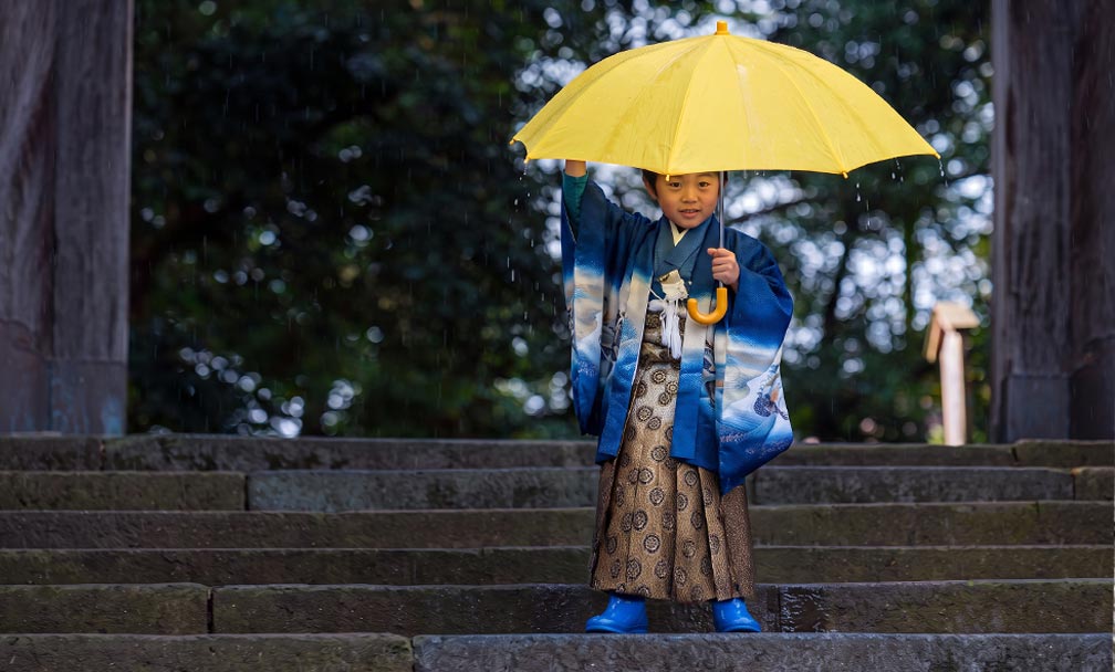 雨の七五三写真